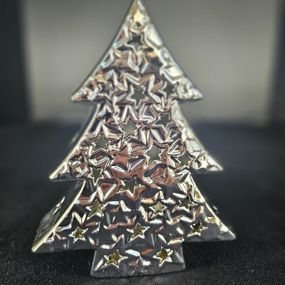 Christmas Mikasa Celebrations Tree LED Lantern Ceramic Silver Tone 7 Inch - Picture 5 of 14